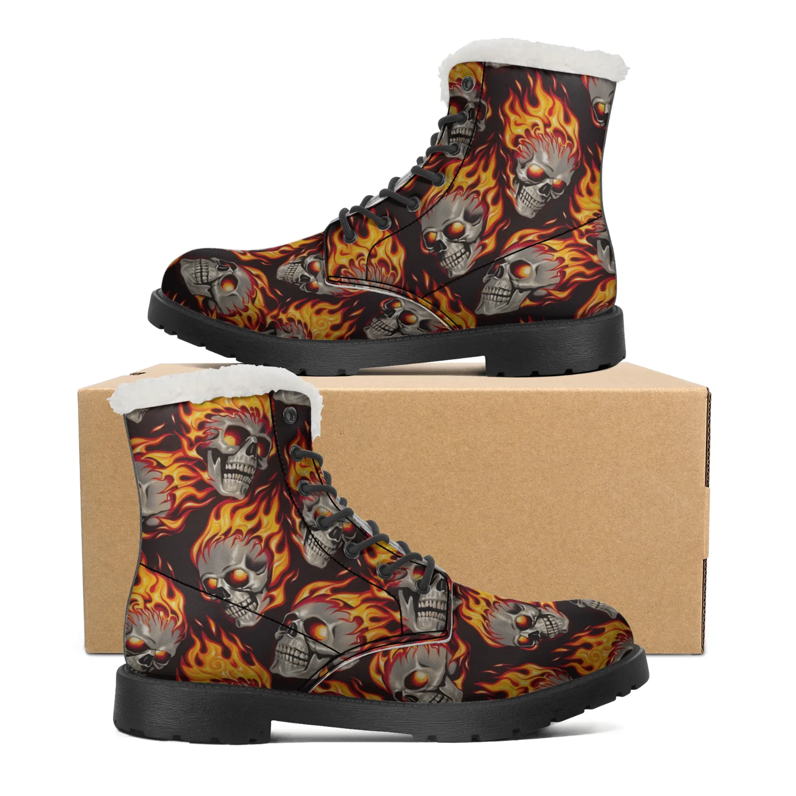 Men Shoes Eu To Us - 파이어 스컬 패턴 스노우 부츠 남성용