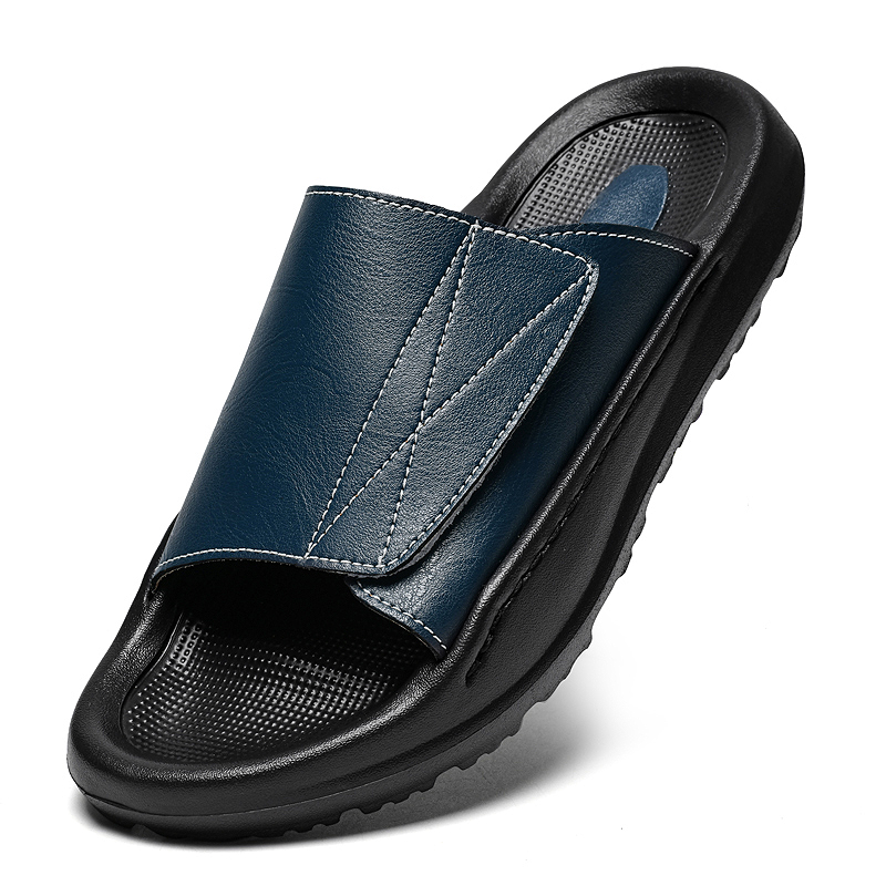 Men Shoes Velcro - 남성용 이지탑 가죽 슬라이드 슬리퍼, 조절