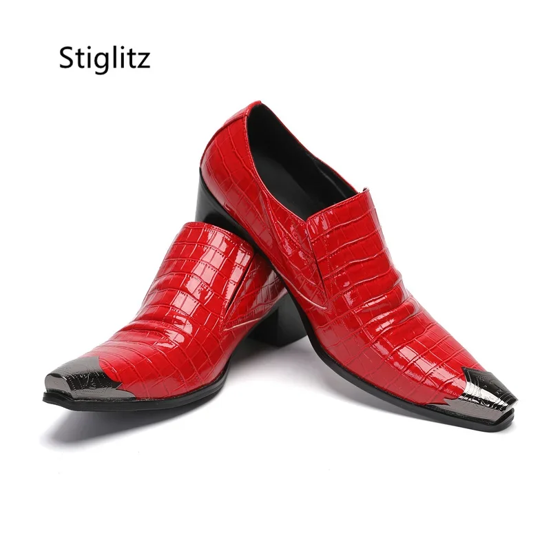 Men'S Shoes Size 42 In Us - 레드 페이턴트 가죽 남성 신발 메탈