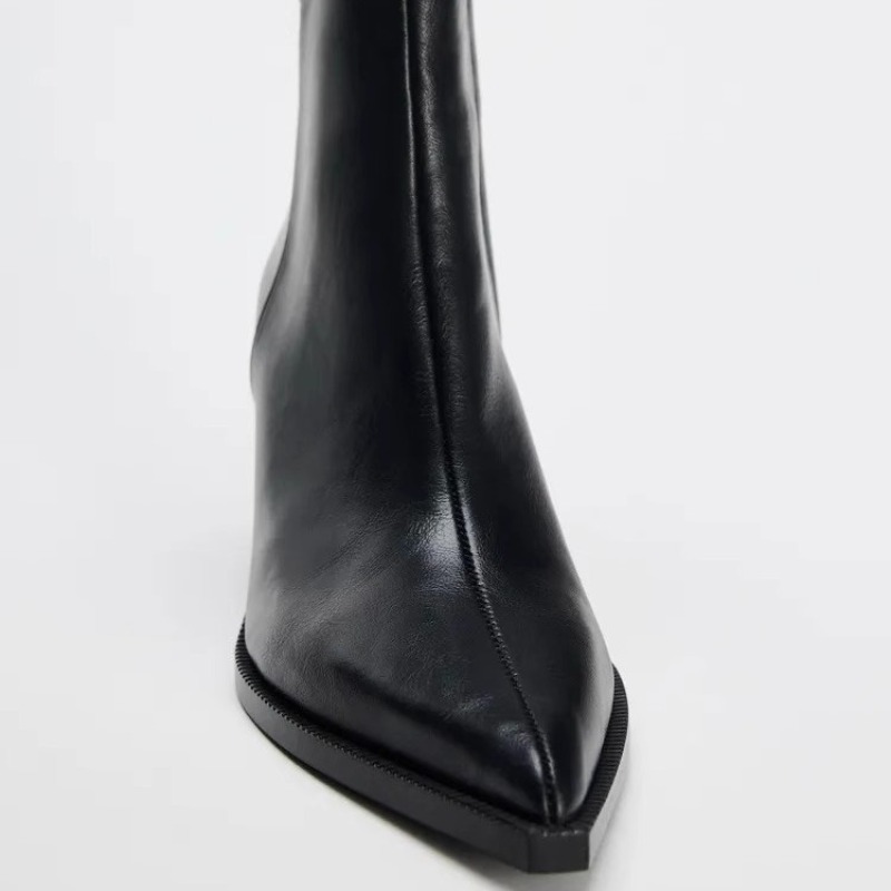 청키 힐 부드러운 가죽 첼시 부츠 여성 섹시한 뾰족한  - Chelsea Boots Suede 리뷰 및 가격