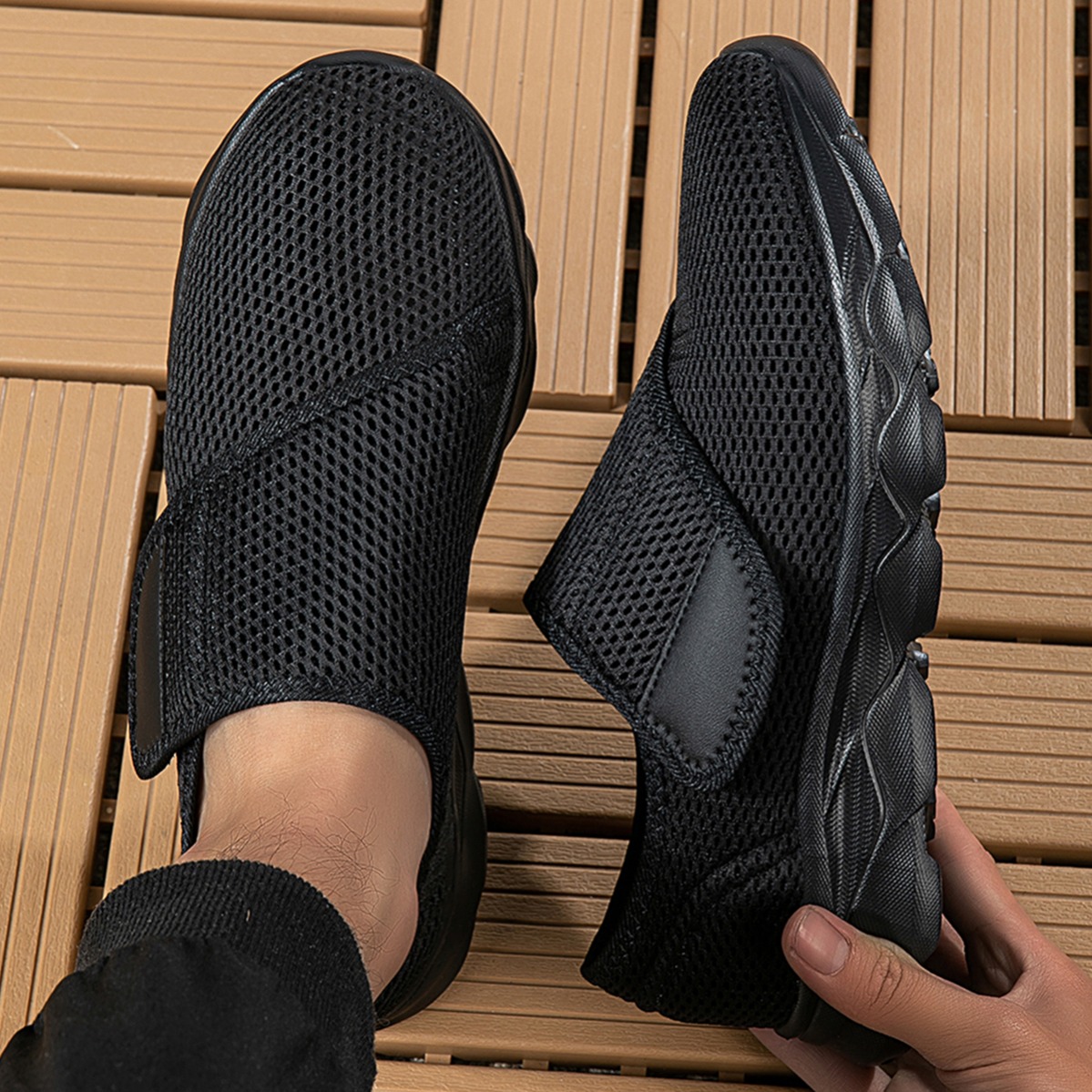 새로운 남성용 통기성 메쉬 워킹화 조절 가능한 벨크로  - Men Shoes Velcro 리뷰 및 가격