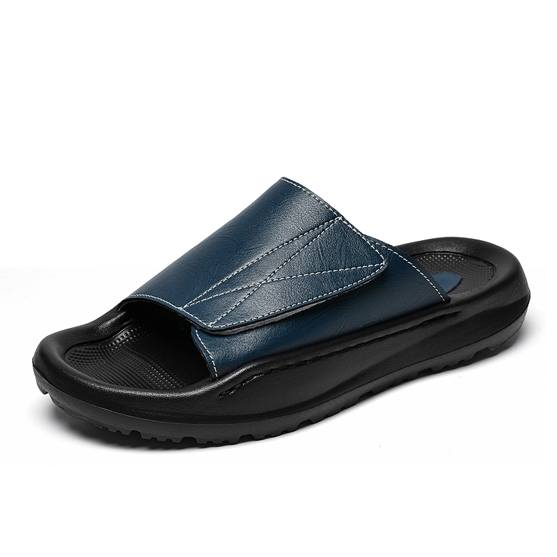 남성용 이지탑 가죽 슬라이드 슬리퍼, 조절 가능한 오픈 - Men Shoes Velcro 리뷰 및 가격