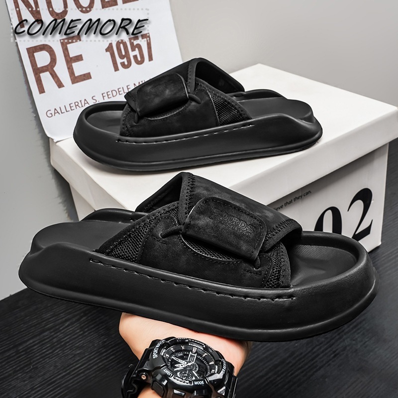 Comemore 남성용 두꺼운 밑창 실내 실외 슬리퍼  - Men Shoes Velcro 리뷰 및 가격