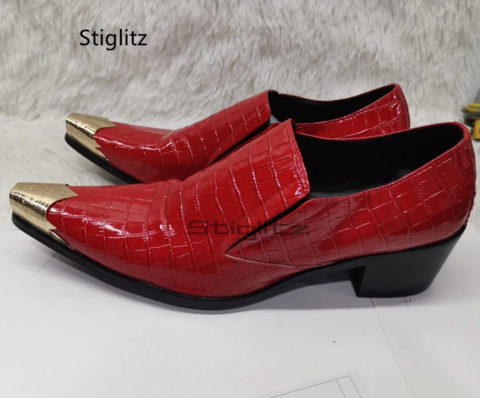 레드 페이턴트 가죽 남성 신발 메탈 토 슬립온 캐주얼  - Men'S Shoes Size 42 In Us 리뷰 및 가격