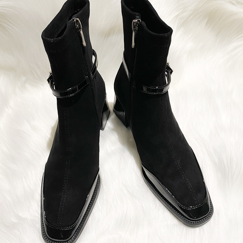 2026 겨울 스웨이드 패치워크 스퀘어 토 앵클 부츠  - Chelsea Boots Suede 리뷰 및 가격