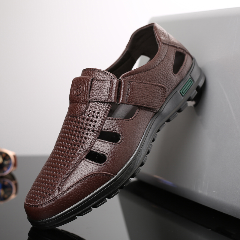 남성용 정품 가죽 샌들 남성용 여름 속이 빈 통기성 가 - Men Shoes Eu To Us 리뷰 및 가격