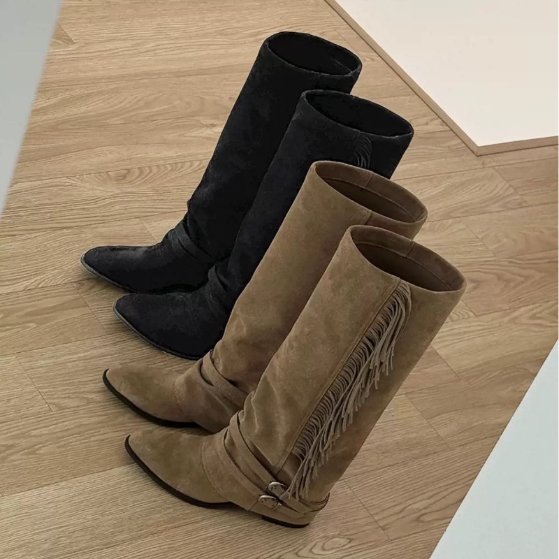 여성 무릎 높이 부츠 태슬 디자인 롱 부츠 고급 스웨이 - Chelsea Boots Suede 리뷰 및 가격