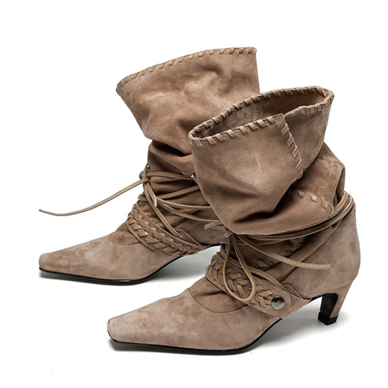 Liyke 가을 겨울 브라운 스웨이드 위브 레이스업 여 - Chelsea Boots Suede 리뷰 및 가격